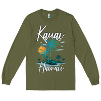 Army Green family vacation retro sunset hawaii kauai t shirt Long Sleeve Tee - linhVisuals