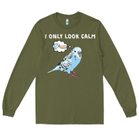 Army Green parakeet bird biting finger funny i only look calm Long Sleeve Tee - linhVisuals