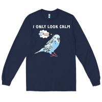 Navy parakeet bird biting finger funny i only look calm Long Sleeve Tee - linhVisuals