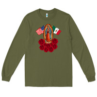 Army Green our lady virgen de guadalupe mexican american flag holiday Long Sleeve Tee - linhVisuals