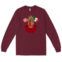 Burgundy our lady virgen de guadalupe mexican american flag holiday Long Sleeve Tee - linhVisuals