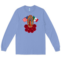 Colony Blue our lady virgen de guadalupe mexican american flag holiday Long Sleeve Tee - linhVisuals