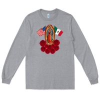 Heather Grey our lady virgen de guadalupe mexican american flag holiday Long Sleeve Tee - linhVisuals