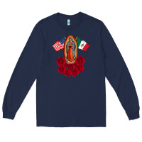 Navy our lady virgen de guadalupe mexican american flag holiday Long Sleeve Tee - linhVisuals