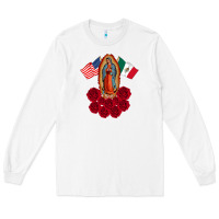 White our lady virgen de guadalupe mexican american flag holiday Long Sleeve Tee - linhVisuals