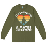 Army Green i like penguins and 3 people vintage Long Sleeve Tee - linhVisuals