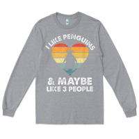 Heather Grey i like penguins and 3 people vintage Long Sleeve Tee - linhVisuals
