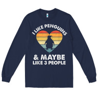 Navy i like penguins and 3 people vintage Long Sleeve Tee - linhVisuals