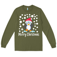 Army Green penguin merry christmas with snow Long Sleeve Tee - linhVisuals