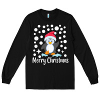 Black penguin merry christmas with snow Long Sleeve Tee - linhVisuals