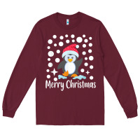 Burgundy penguin merry christmas with snow Long Sleeve Tee - linhVisuals