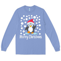 Colony Blue penguin merry christmas with snow Long Sleeve Tee - linhVisuals