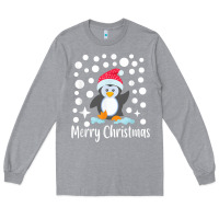 Heather Grey penguin merry christmas with snow Long Sleeve Tee - linhVisuals