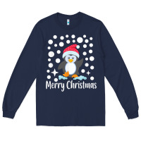 Navy penguin merry christmas with snow Long Sleeve Tee - linhVisuals