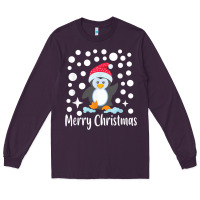 Plum penguin merry christmas with snow Long Sleeve Tee - linhVisuals