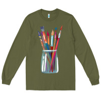 Army Green Paint Brushes Long Sleeve Tee - linhVisuals