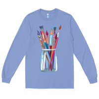 Colony Blue Paint Brushes Long Sleeve Tee - linhVisuals