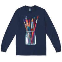 Navy Paint Brushes Long Sleeve Tee - linhVisuals