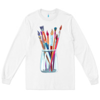 White Paint Brushes Long Sleeve Tee - linhVisuals