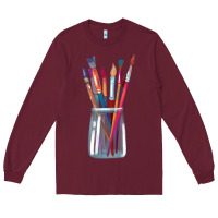 Burgundy Paint Brushes Long Sleeve Tee - linhVisuals
