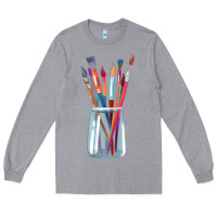 Heather Grey Paint Brushes Long Sleeve Tee - linhVisuals