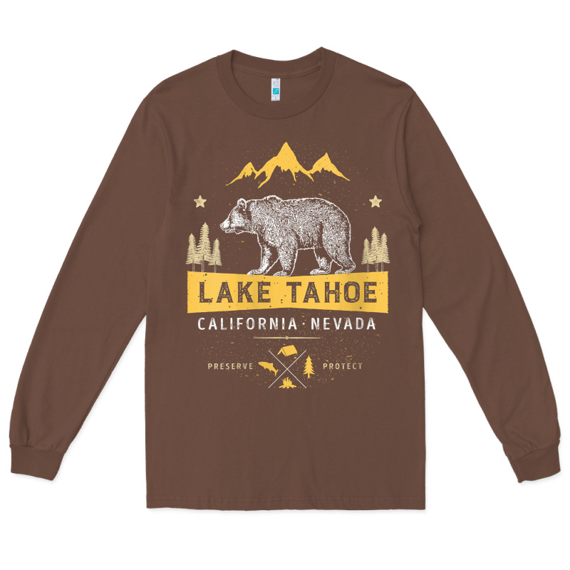 Womens Lake Tahoe National Park California Nevada Vintage Bear Men V N Long Sleeve Tee by linhVisuals | Teevron