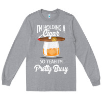 Heather Grey cigar smoking tshirt smoking whiskey drinking dad tee gift Long Sleeve Tee - linhVisuals