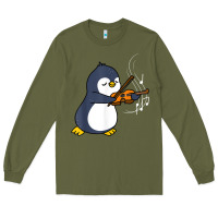 Army Green penguin playing violin animal Long Sleeve Tee - linhVisuals