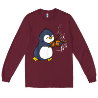 Burgundy penguin playing violin animal Long Sleeve Tee - linhVisuals