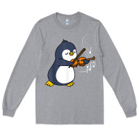 Heather Grey penguin playing violin animal Long Sleeve Tee - linhVisuals