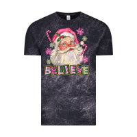 Cloud Black Pink Believe Santa Christmas Vintage Tee - FaDigitalArtStudio