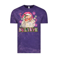 Cloud Purple Pink Believe Santa Christmas Vintage Tee - FaDigitalArtStudio