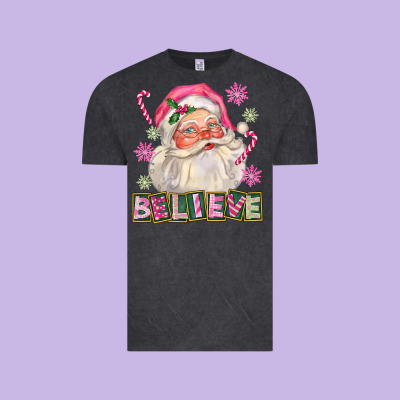 Pink Believe Santa Christmas Vintage Tee Designed By Fadigitalartstudio