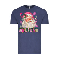 Vintage Denim Pink Believe Santa Christmas Vintage Tee - FaDigitalArtStudio