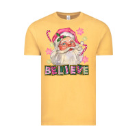 Vintage Mustard Pink Believe Santa Christmas Vintage Tee - FaDigitalArtStudio