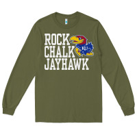 Army Green rock chalk jayhawk ku tshirt Long Sleeve Tee - linhVisuals