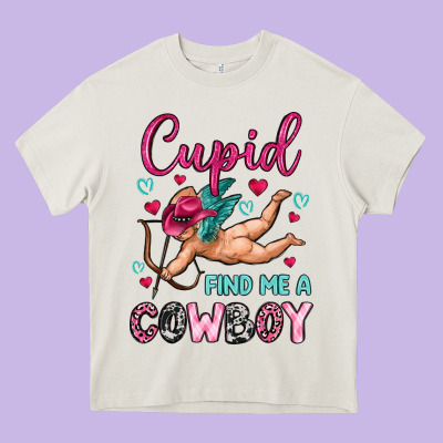 Cupid Find Me A Cowboy Heavy Core Tee Designed By Oliviacreatesart