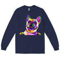 Navy frenchie french bulldog pop art portrait bouledogue t shirt Long Sleeve Tee - linhVisuals