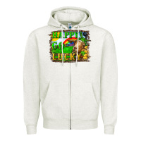 Oatmeal Heather happy go lucky goat Zipper Hoodie - RanaPortraitStore