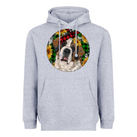 Heather Grey Christmas St. Bernard Heavyweight Hoodie - RanaPortraitStore