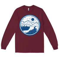 Burgundy River Mountain Badge Long Sleeve Tee - linhVisuals