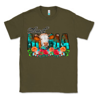 Army Green Blessed Mama Flowers Cow Classic Tee - CowCowDesign
