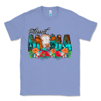 Colony Blue Blessed Mama Flowers Cow Classic Tee - CowCowDesign