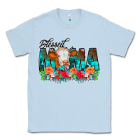 Dusty Blue Blessed Mama Flowers Cow Classic Tee - CowCowDesign