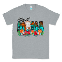 Heather Grey Blessed Mama Flowers Cow Classic Tee - CowCowDesign