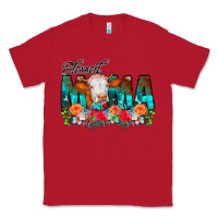 Red Blessed Mama Flowers Cow Classic Tee - CowCowDesign