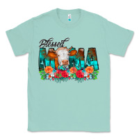 Seafoam Blessed Mama Flowers Cow Classic Tee - CowCowDesign