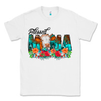 White Blessed Mama Flowers Cow Classic Tee - CowCowDesign
