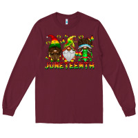 Burgundy June Teenth Gnomes Long Sleeve Tee - CowhideDigitalArt