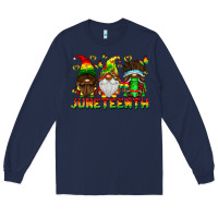 Navy June Teenth Gnomes Long Sleeve Tee - CowhideDigitalArt